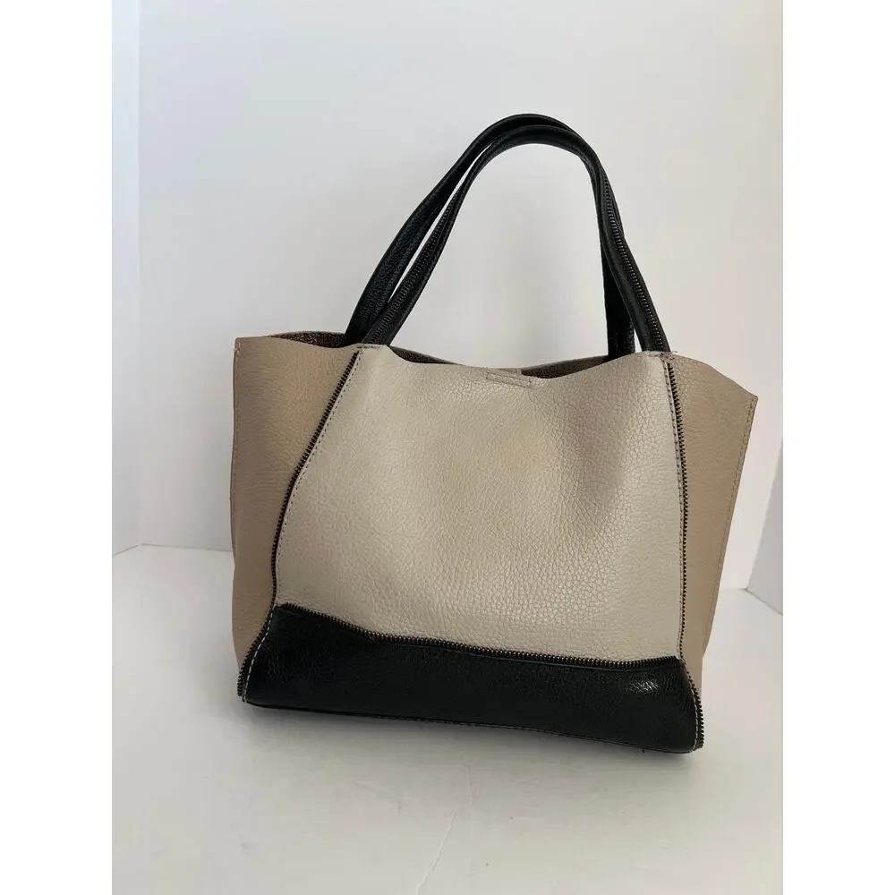 Botkier New York Soho Colorblock Pebbled Leather Satchel Zipper Accents Size OS